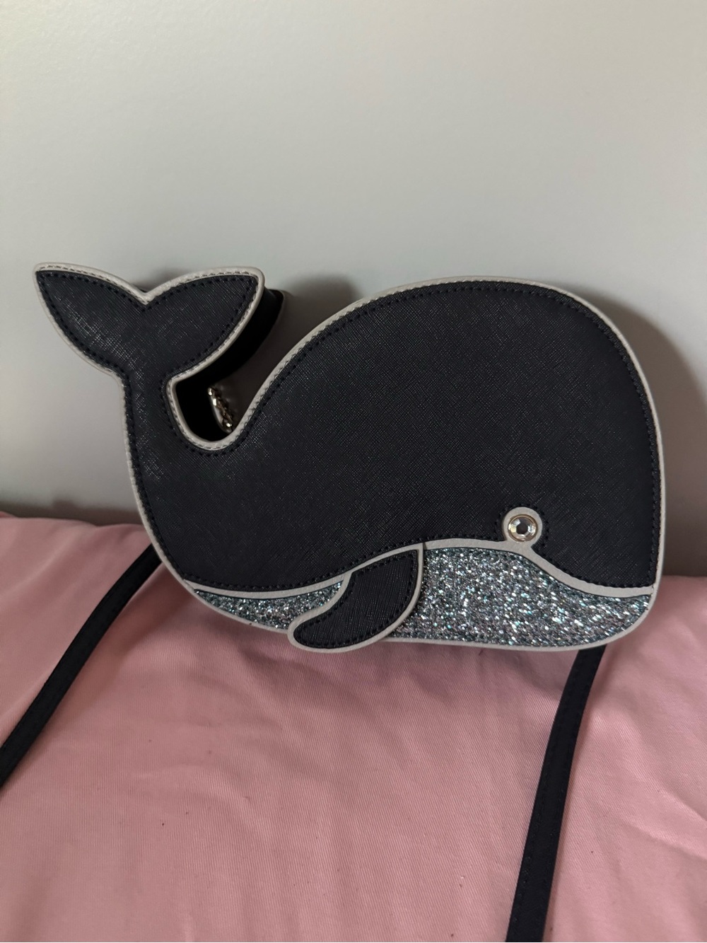 kate spade Black Whale Crossbody Bag with Silver Glitter